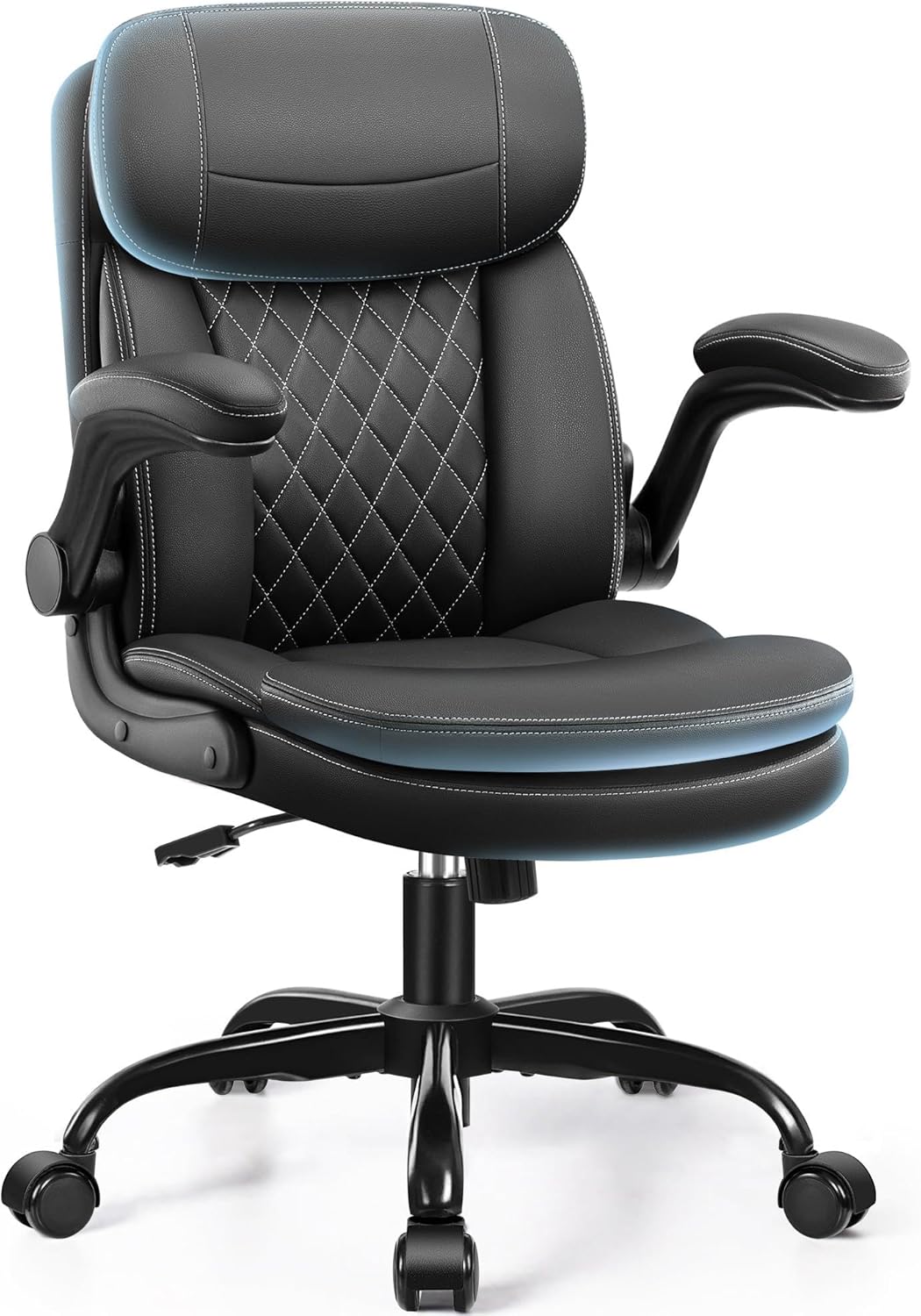Ergonomic Office Chair - 이중 쿠션, 접이식 팔걸이, 작은 공간을