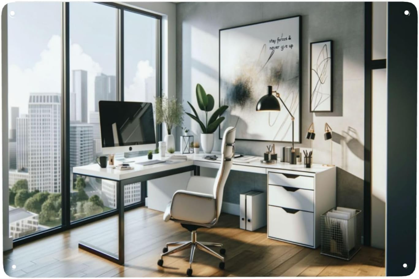 Home Office Room Inspiration - 현대적인 미니멀리즘 스타일의 금속 간판 장식으로,