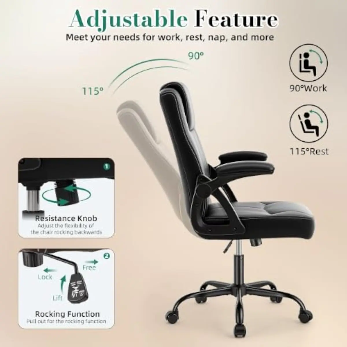360도 회전이 가능한 베이스와 최대 125도까지 조절 - Ergonomic Office Chair 리뷰 및 가격