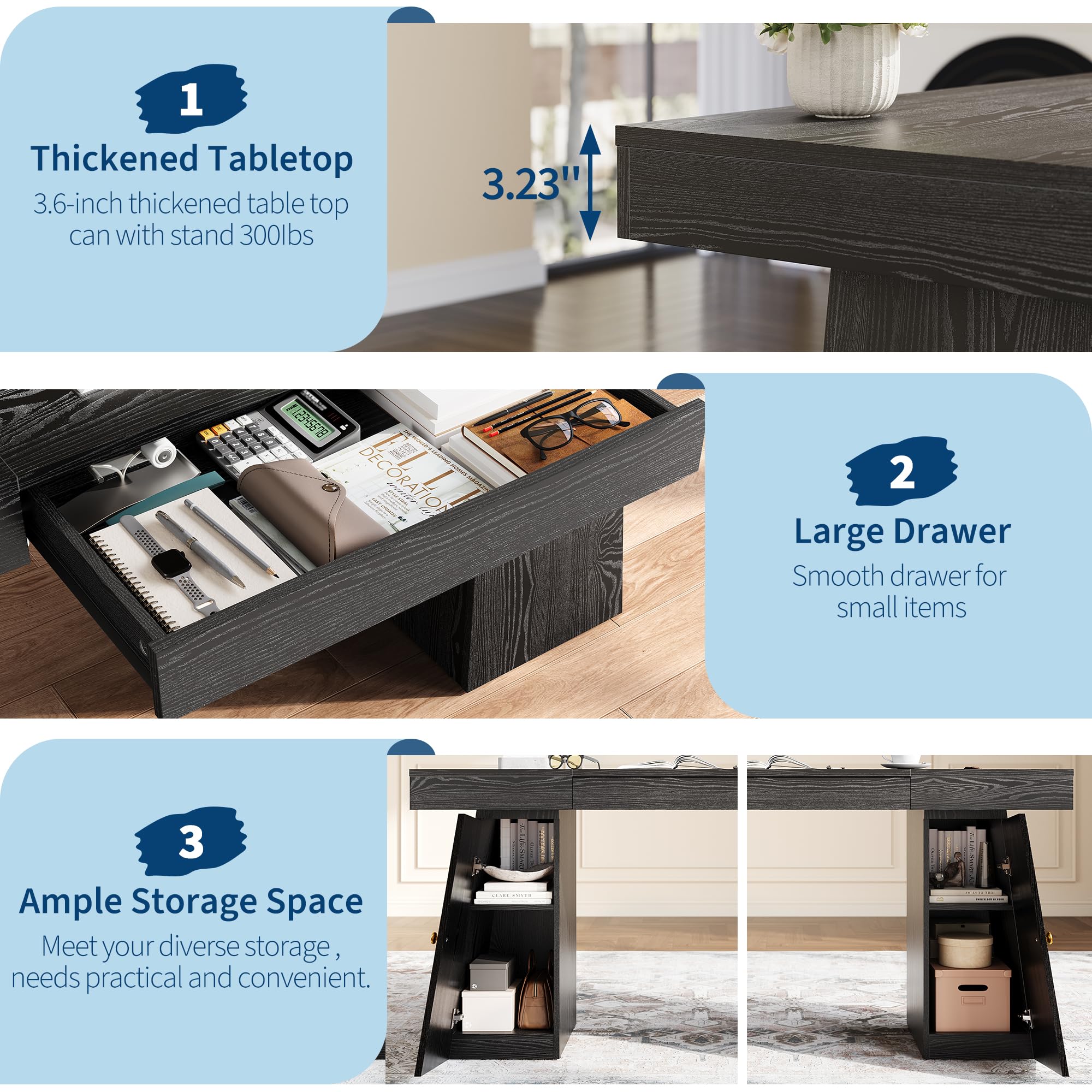 55 x 27.5인치 크기의 컴퓨터 책상으로, 서랍,  - Home Office Work Table 리뷰 및 가격