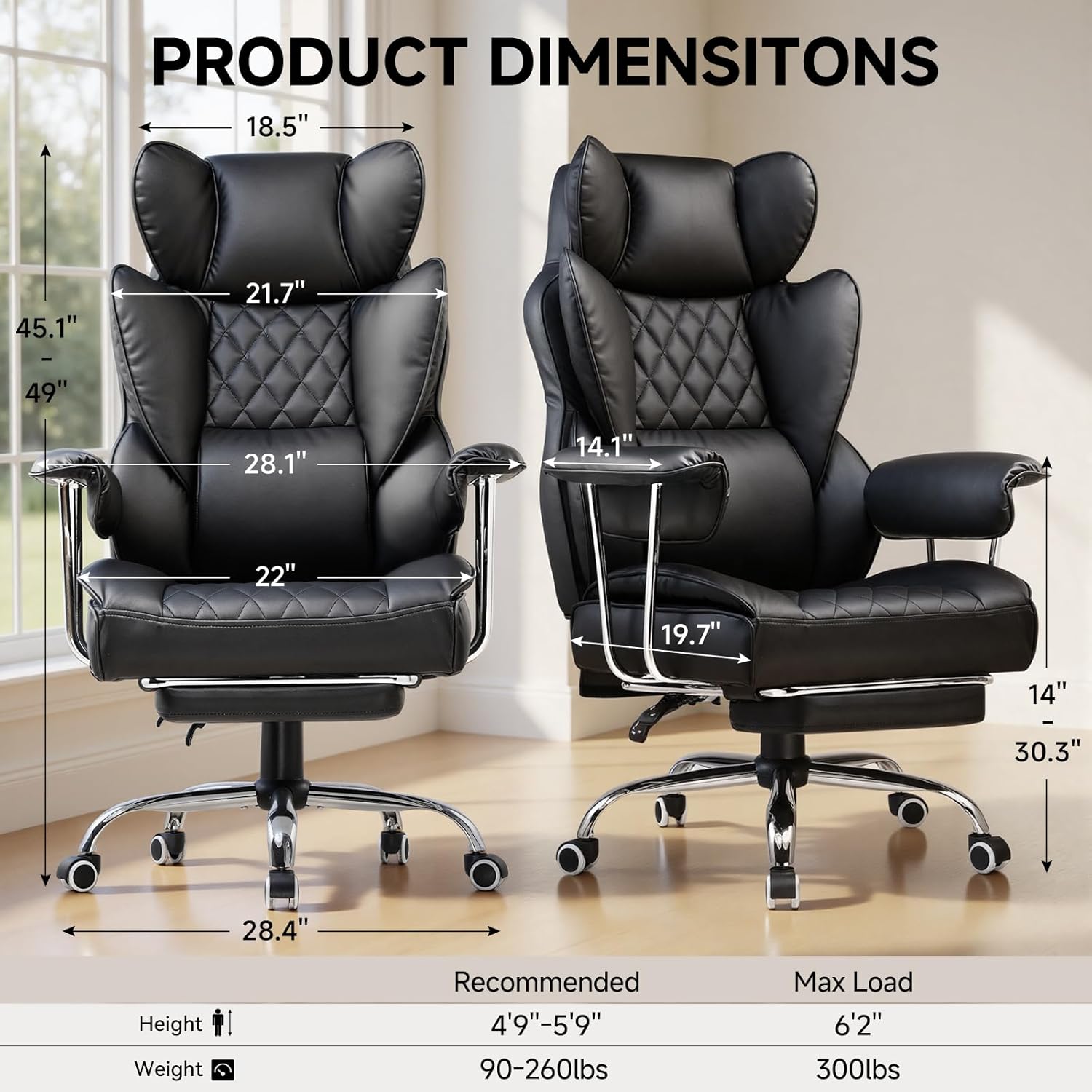 발받침대가 있는 크고 키 큰 사무용 의자, 하이백 가죽 - Ergonomic Office Chair 리뷰 및 가격