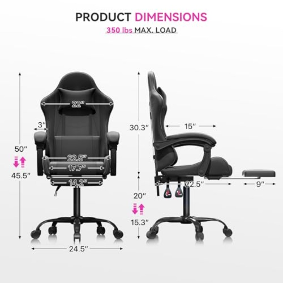 홈 오피스용 게이밍 의자, PU 가죽, 블랙, 인체공학 - Ergonomic Office Chair 리뷰 및 가격